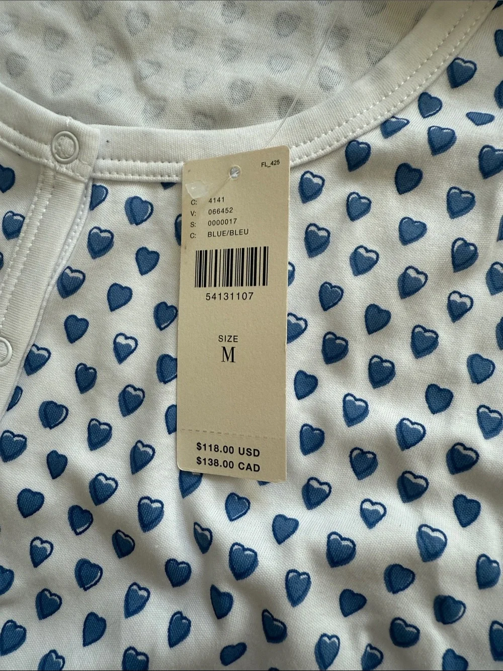 Roller Rabbit White Pajama Set with Blue Heart Print Henley - Picture 2 of 6